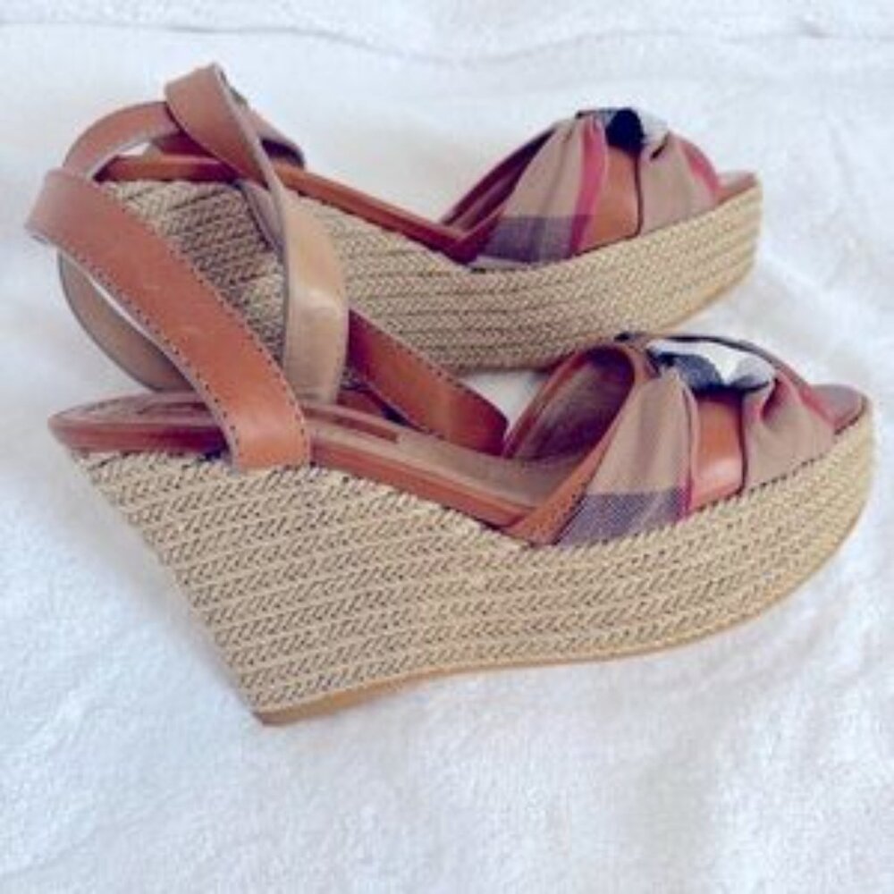 NWOT | AUTHENTIC Burberry Nova Check Leather Wedge Sandals | Ankle Strap | EU 39 - Picture 5 of 14